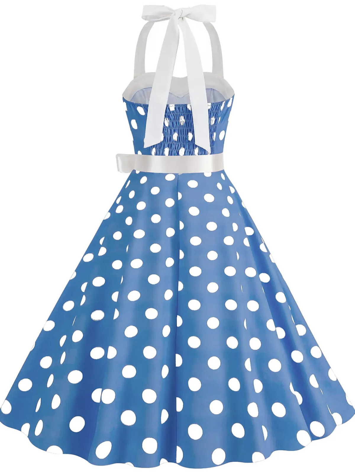 Online Retro Stage 1950s Polka Dot Halter Belt Swing Dress