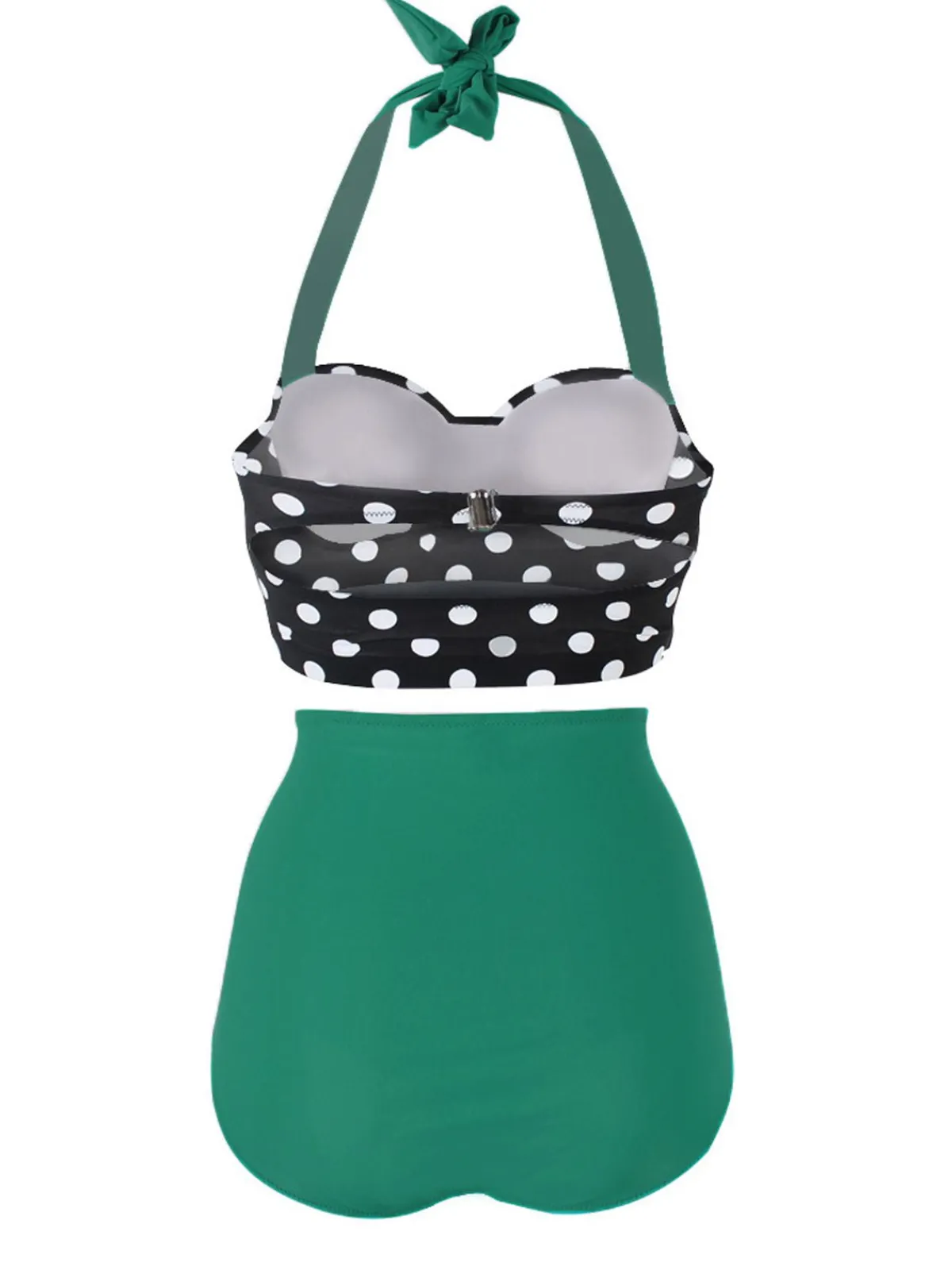 Online Retro Stage 1950s Polka Dot Halter Pleated Bikini