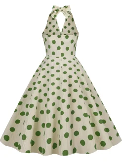Fashion Retro Stage 1950s Polka Dot Halter Swing Dress