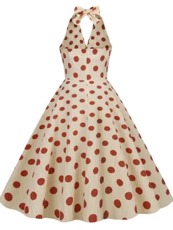 Fashion Retro Stage 1950s Polka Dot Halter Swing Dress