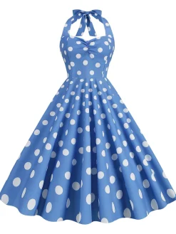 Sale Retro Stage 1950s Polka Dot Halter Swing Dress