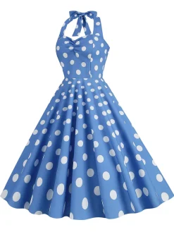 Sale Retro Stage 1950s Polka Dot Halter Swing Dress