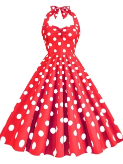 Sale Retro Stage 1950s Polka Dot Halter Swing Dress