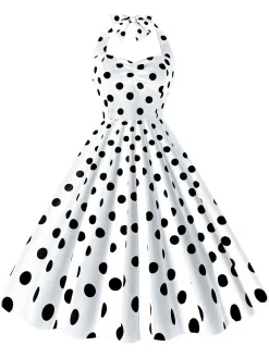 Sale Retro Stage 1950s Polka Dot Halter Swing Dress