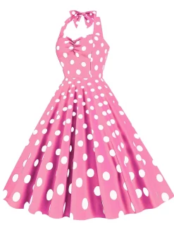 Sale Retro Stage 1950s Polka Dot Halter Swing Dress