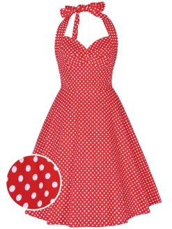 Clearance Retro Stage 1950s Polka Dot Halter Swing Dress Red