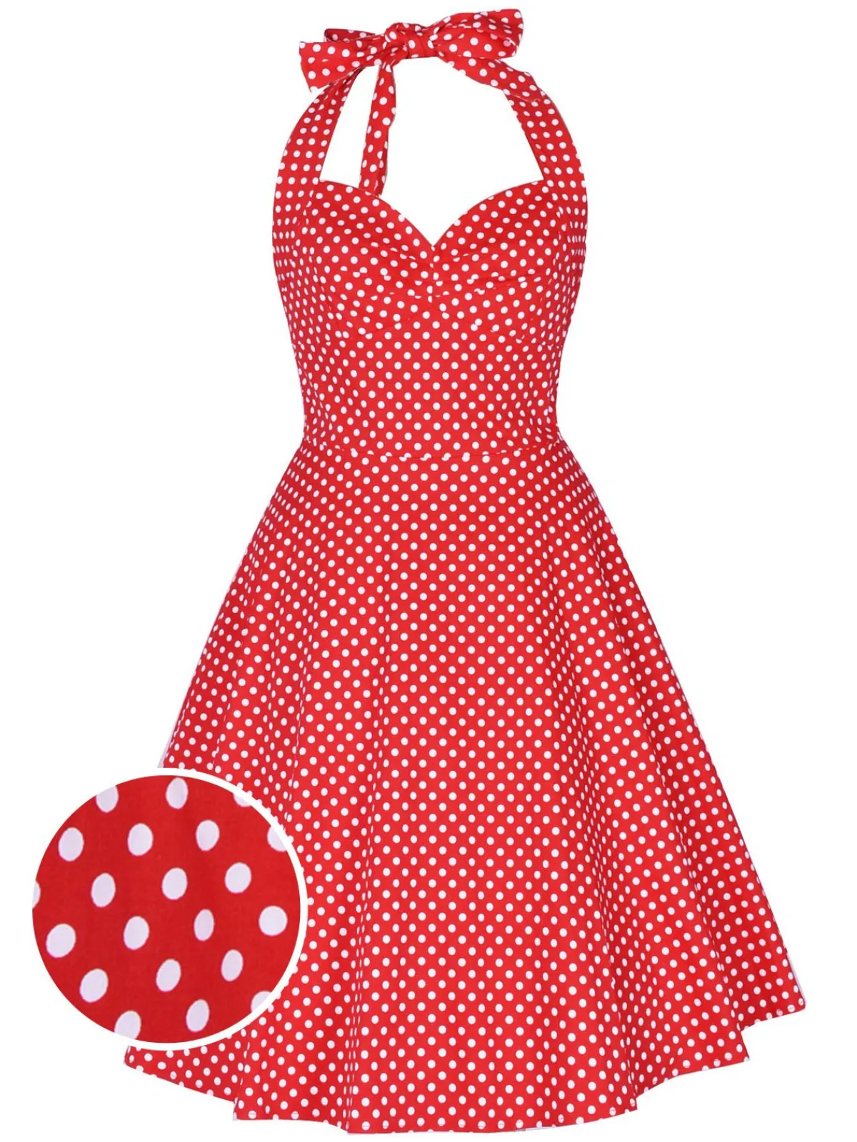 Clearance Retro Stage 1950s Polka Dot Halter Swing Dress Red