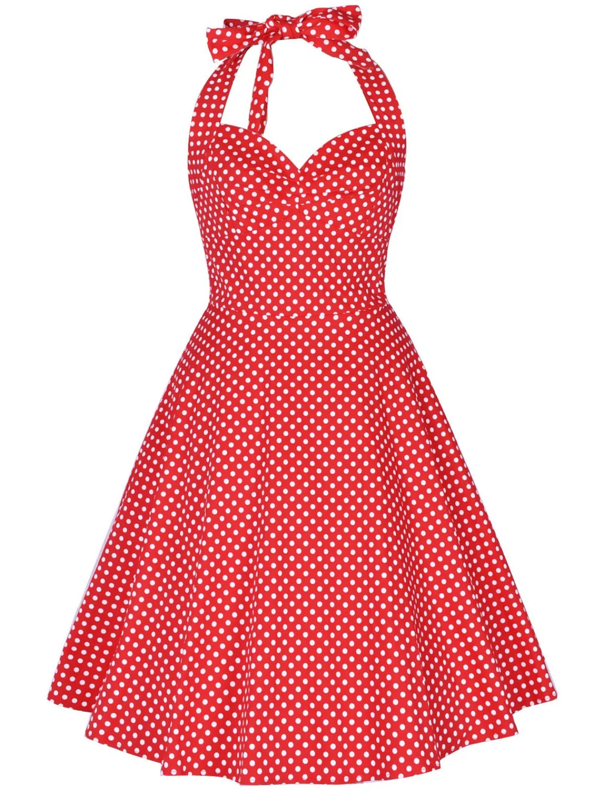 Clearance Retro Stage 1950s Polka Dot Halter Swing Dress Red