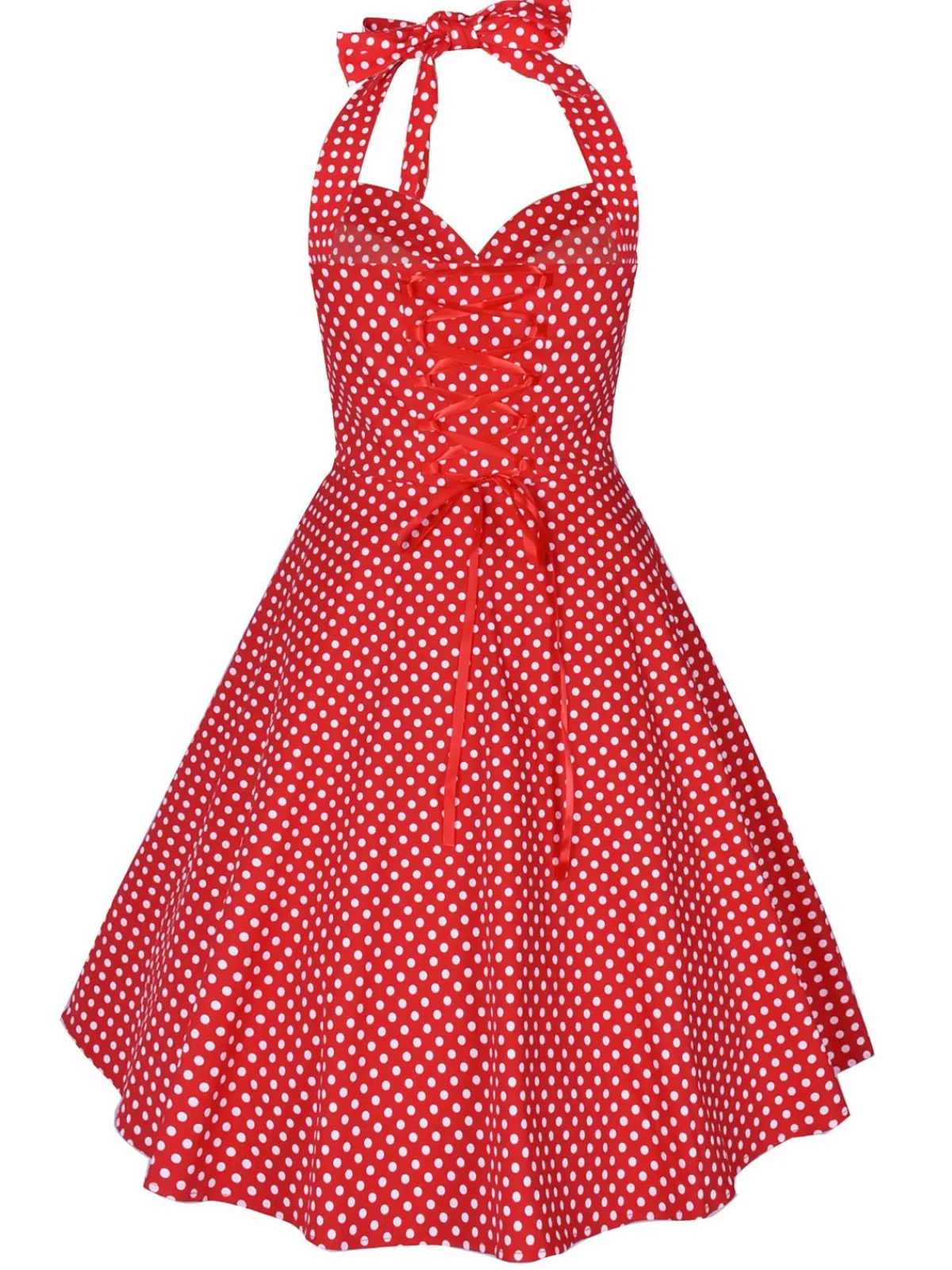 Clearance Retro Stage 1950s Polka Dot Halter Swing Dress Red