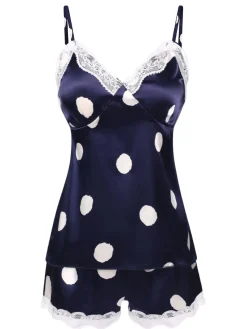 Best Retro Stage 1950s Polka Dot Lace Camisole Sleepwear