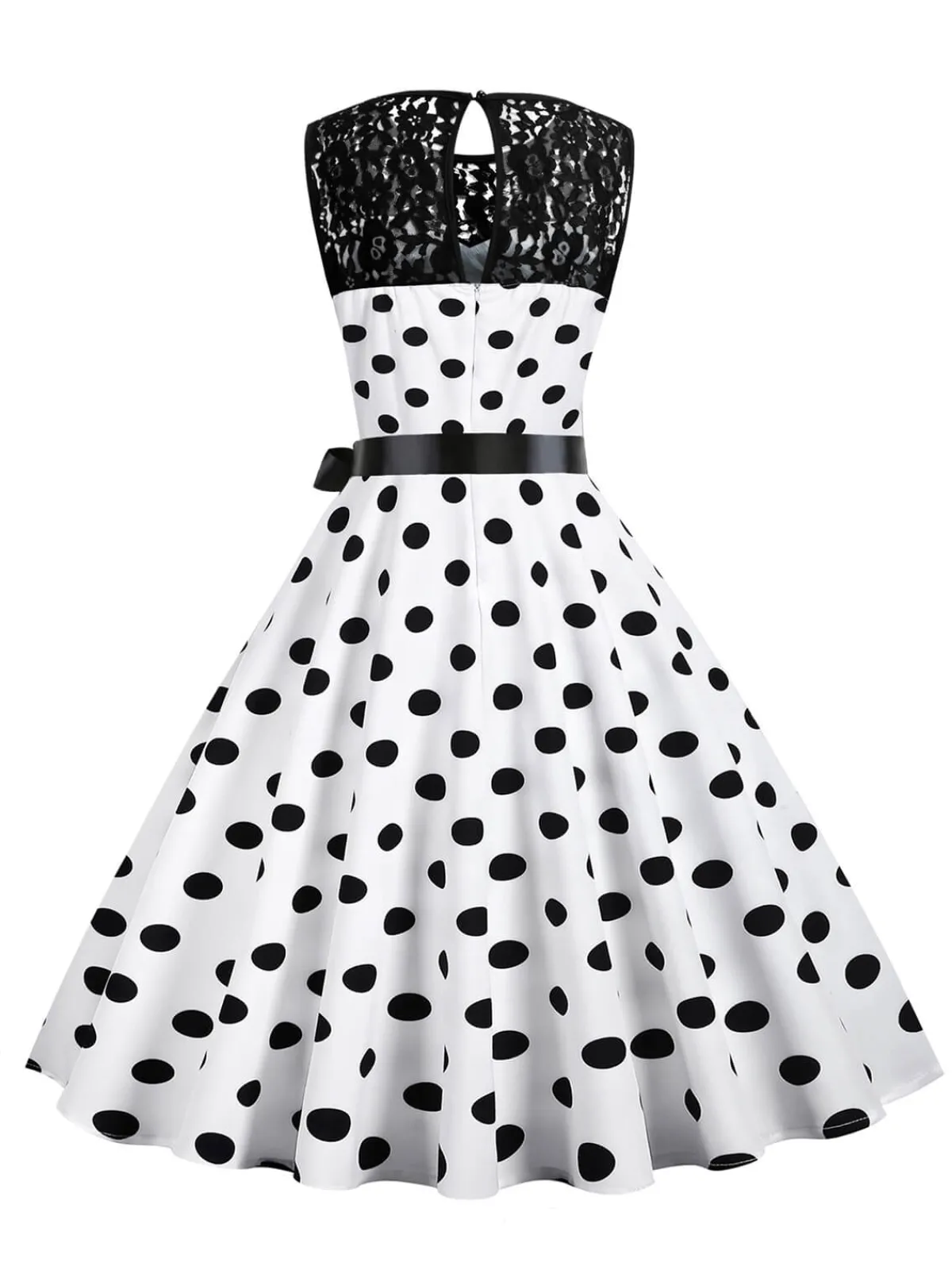Clearance Retro Stage 1950s Polka Dot Lace Patchwork Dress White