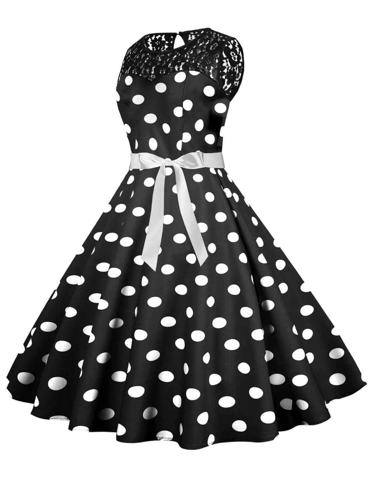 Fashion Retro Stage 1950s Polka Dot Lace Patchwork Dress