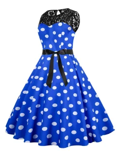 Fashion Retro Stage 1950s Polka Dot Lace Patchwork Dress