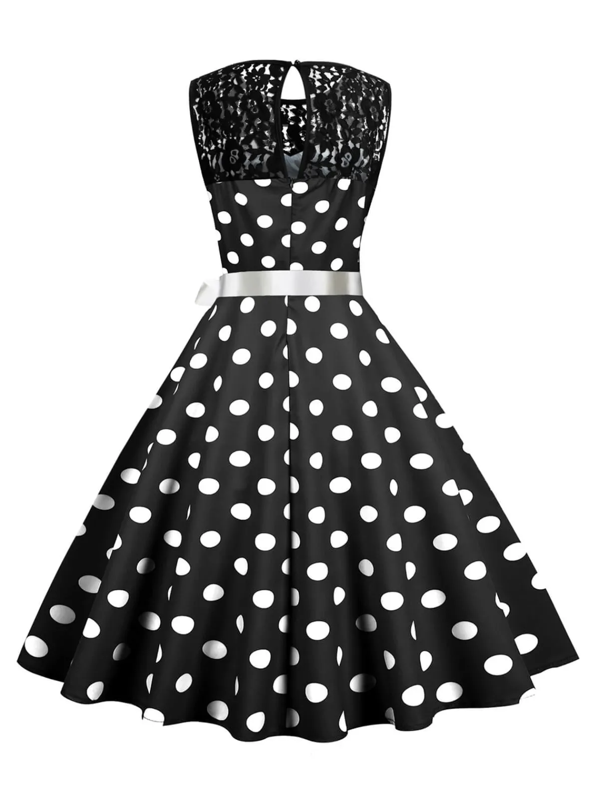 Fashion Retro Stage 1950s Polka Dot Lace Patchwork Dress