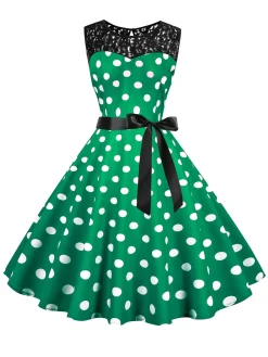 Fashion Retro Stage 1950s Polka Dot Lace Patchwork Dress