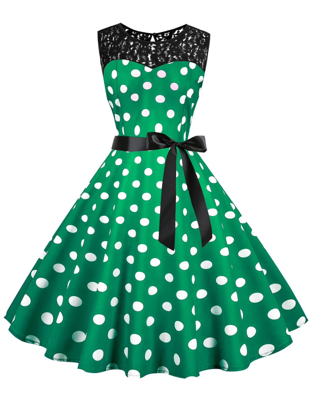 Fashion Retro Stage 1950s Polka Dot Lace Patchwork Dress