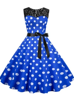 Fashion Retro Stage 1950s Polka Dot Lace Patchwork Dress