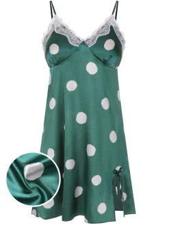 Discount Retro Stage 1950s Polka Dot Lace Spaghetti Straps Sleepwear