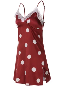Discount Retro Stage 1950s Polka Dot Lace Spaghetti Straps Sleepwear
