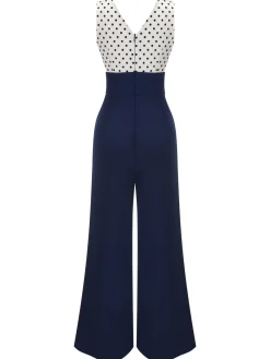 Clearance Retro Stage 1930s Polka Dot Patchwork Button Jumpsuit
