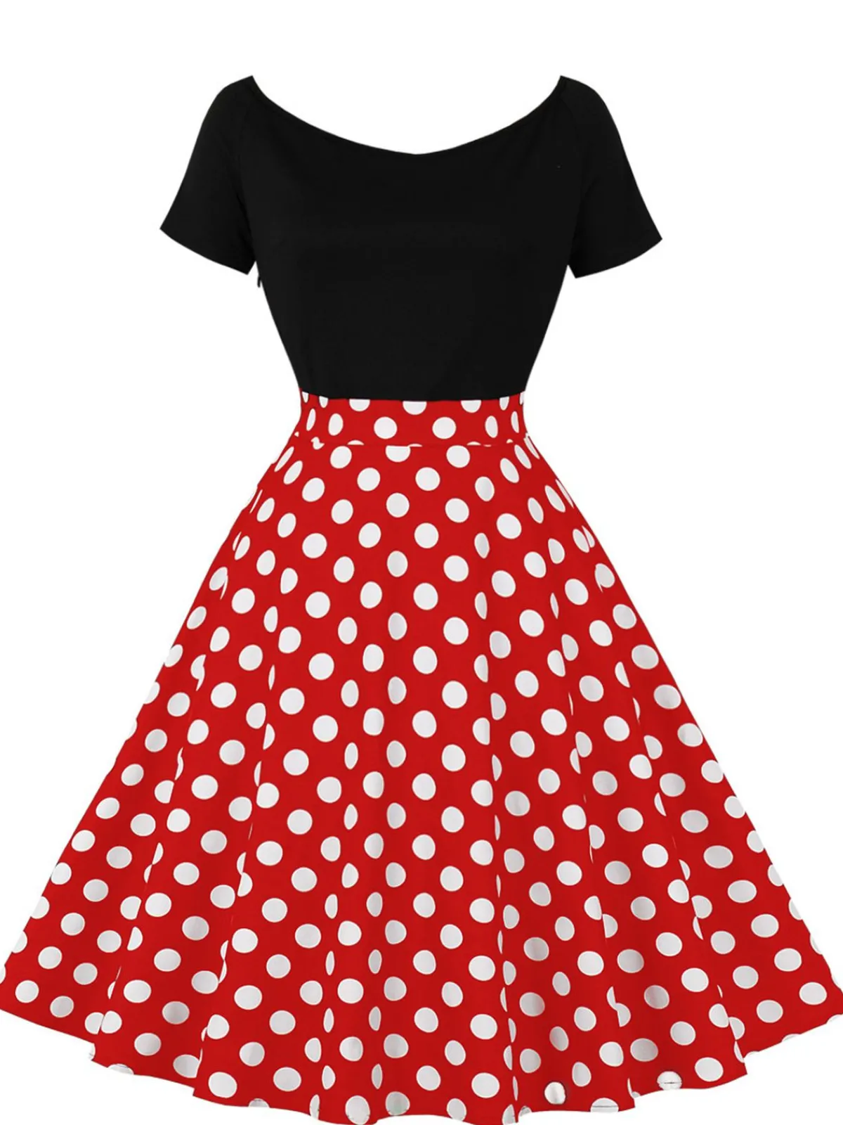 Sale Retro Stage 1950s Polka Dot Patchwork Short Sleeves Dress