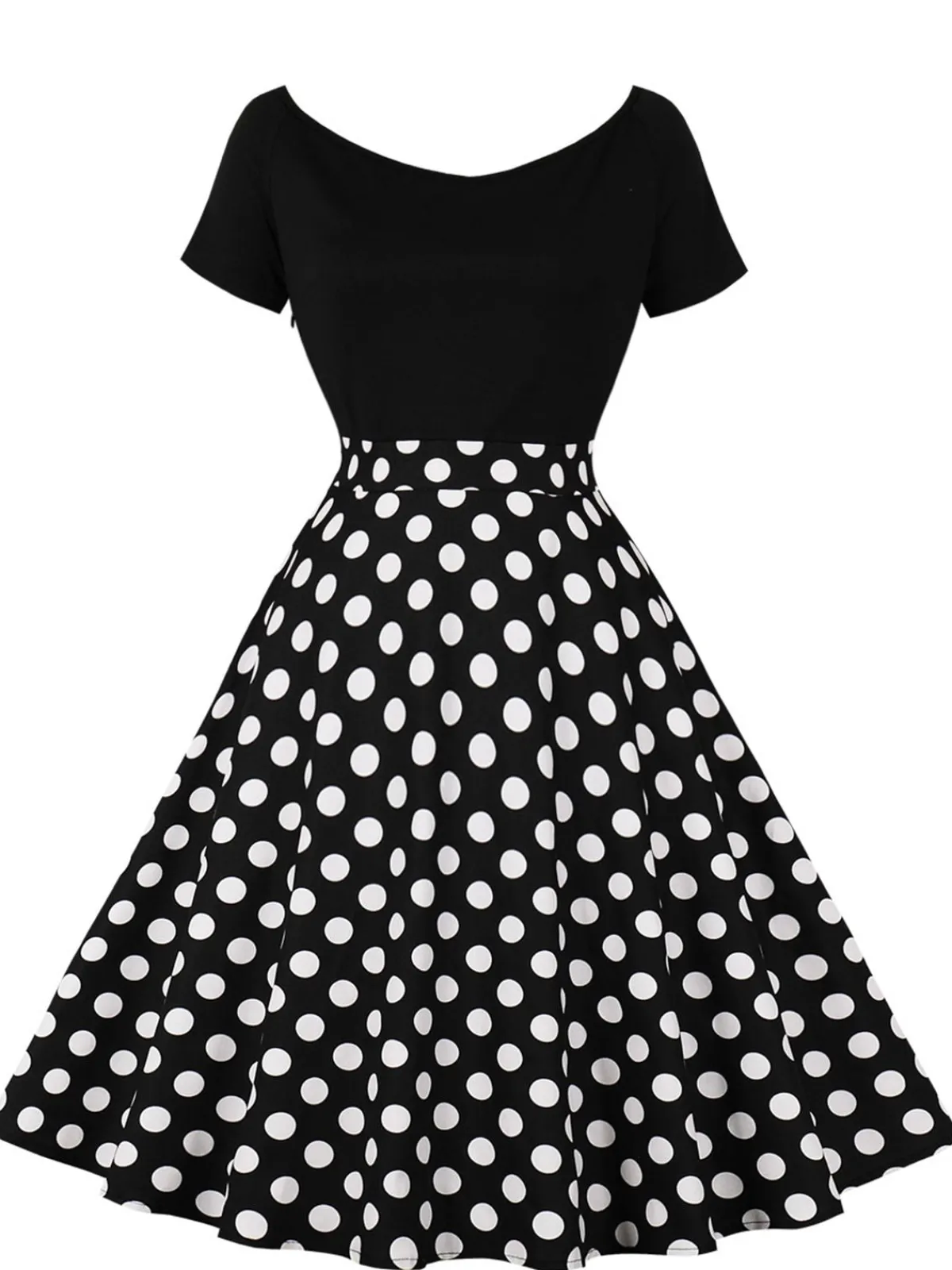 Sale Retro Stage 1950s Polka Dot Patchwork Short Sleeves Dress