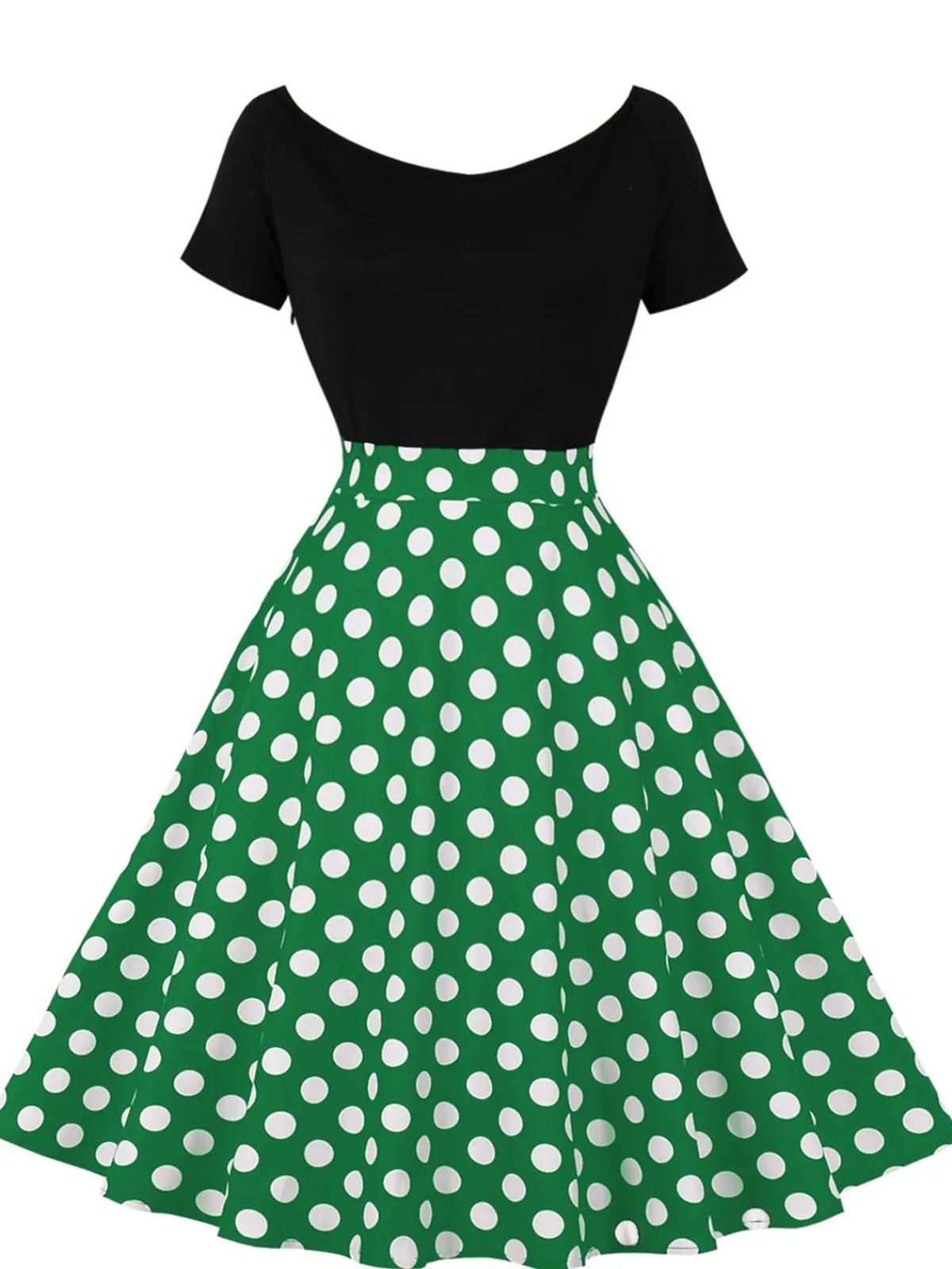 Sale Retro Stage 1950s Polka Dot Patchwork Short Sleeves Dress