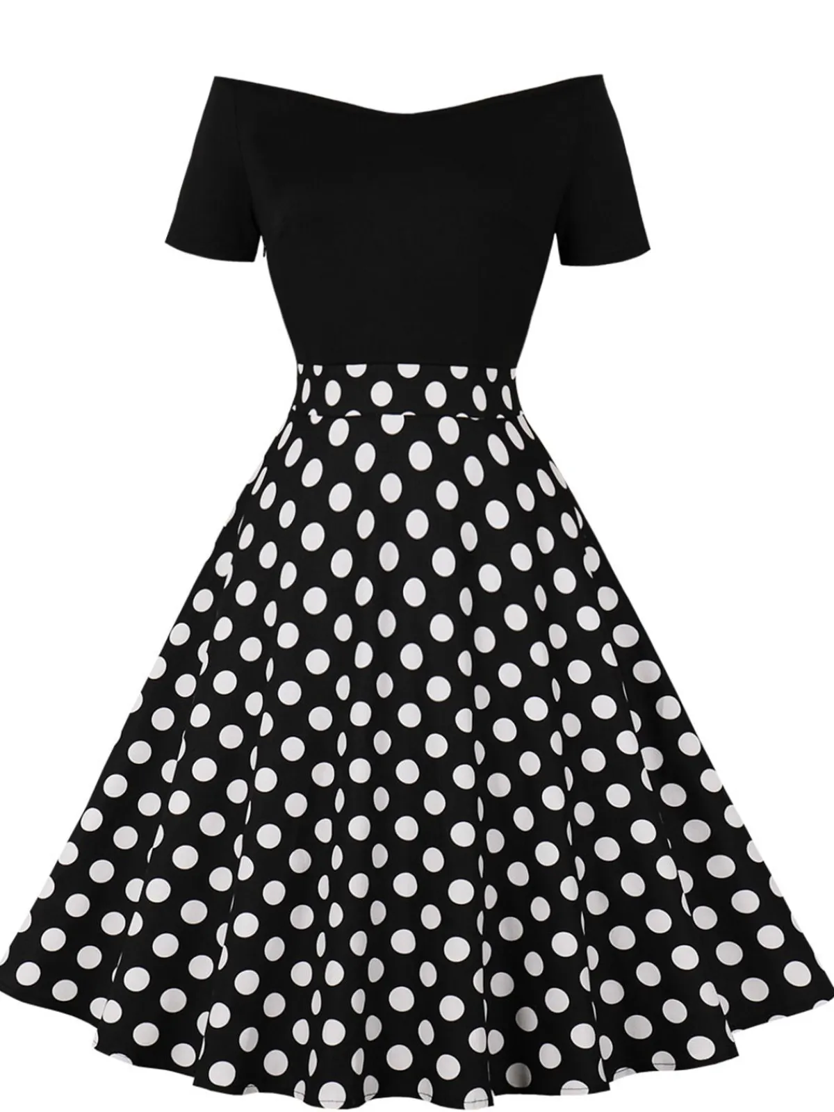Clearance Retro Stage 1950s Polka Dot Patchwork Short Sleeves Dress