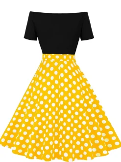 Clearance Retro Stage 1950s Polka Dot Patchwork Short Sleeves Dress