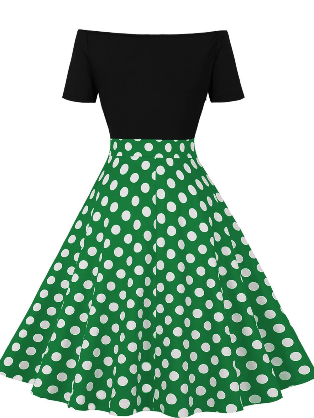 Clearance Retro Stage 1950s Polka Dot Patchwork Short Sleeves Dress