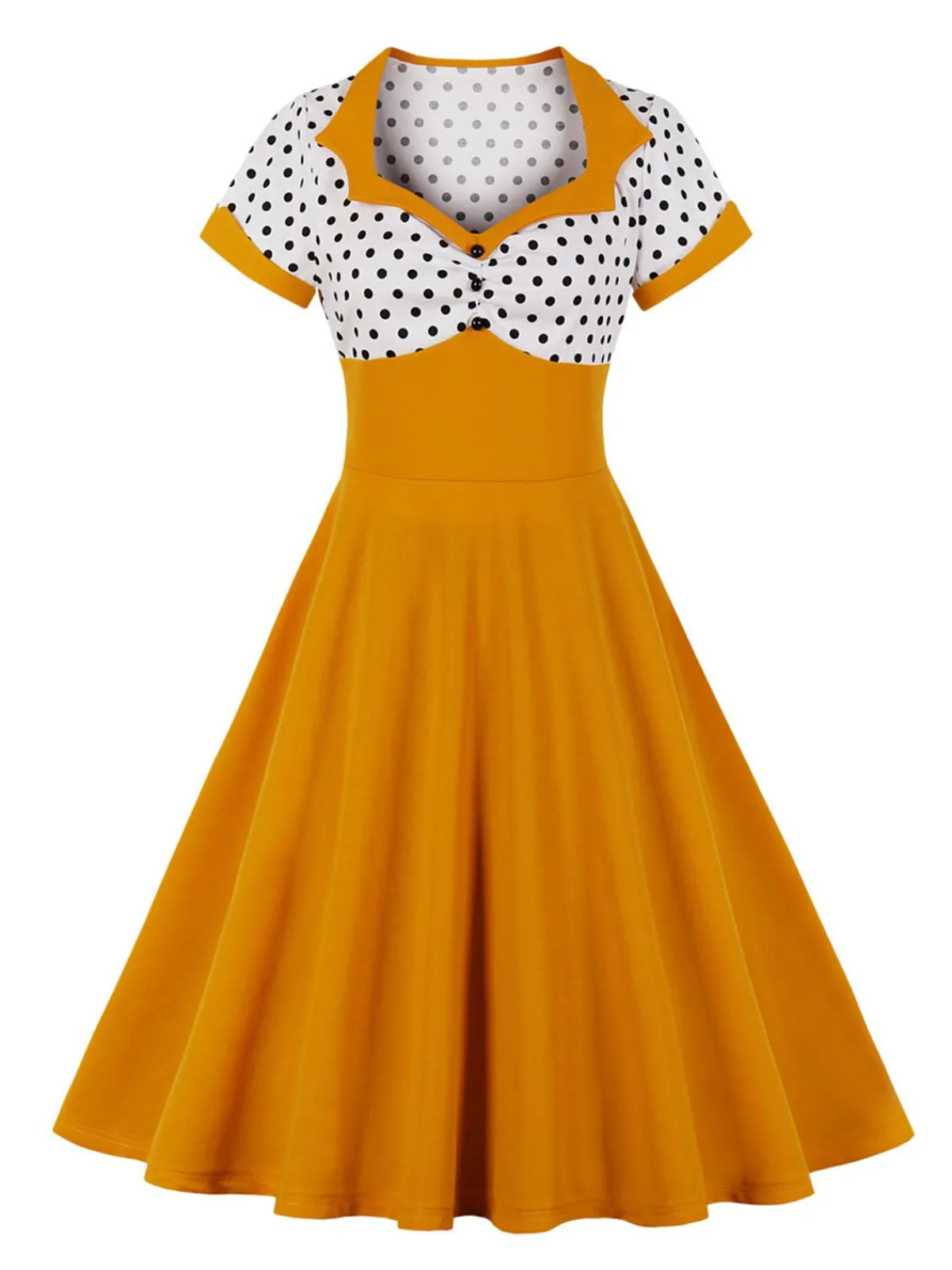 Hot Retro Stage 1950s Polka Dot Patchwork Swing Dress