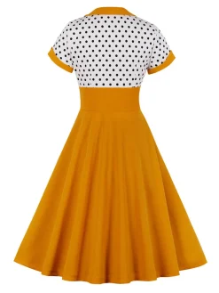 Hot Retro Stage 1950s Polka Dot Patchwork Swing Dress