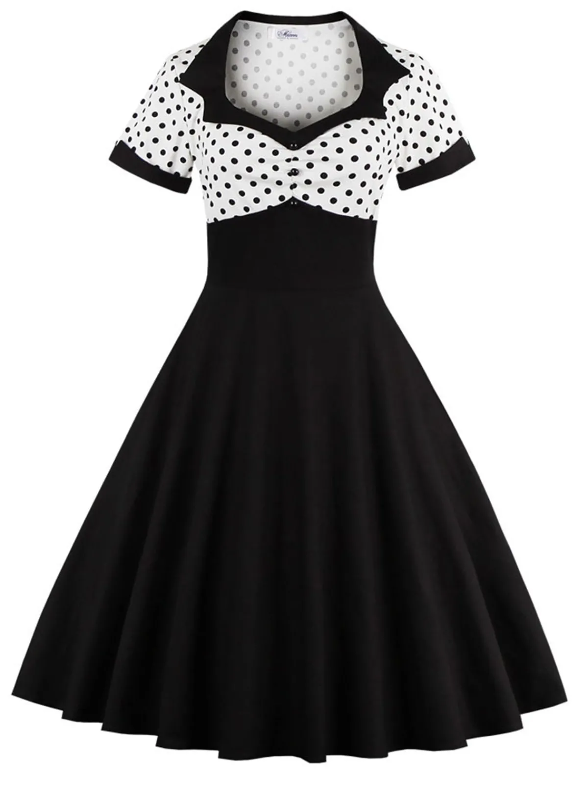 Discount Retro Stage 1950s Polka Dot Patchwork Swing Dress
