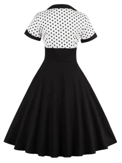 Discount Retro Stage 1950s Polka Dot Patchwork Swing Dress