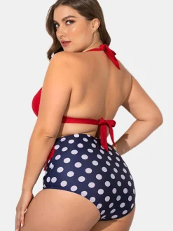 Discount Retro Stage 1950s Polka Dot Pleated Halter Bikini