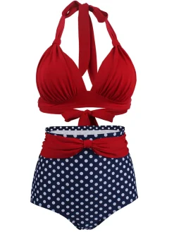 Discount Retro Stage 1950s Polka Dot Pleated Halter Bikini