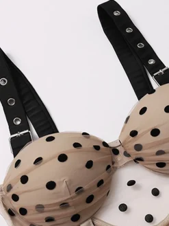 Clearance Retro Stage 1960s Polka Dot Ruffled Skirted Swimsuit Khaki