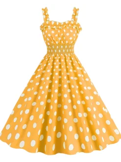 Best Retro Stage 1950s Polka Dot Smocking Strap Dress