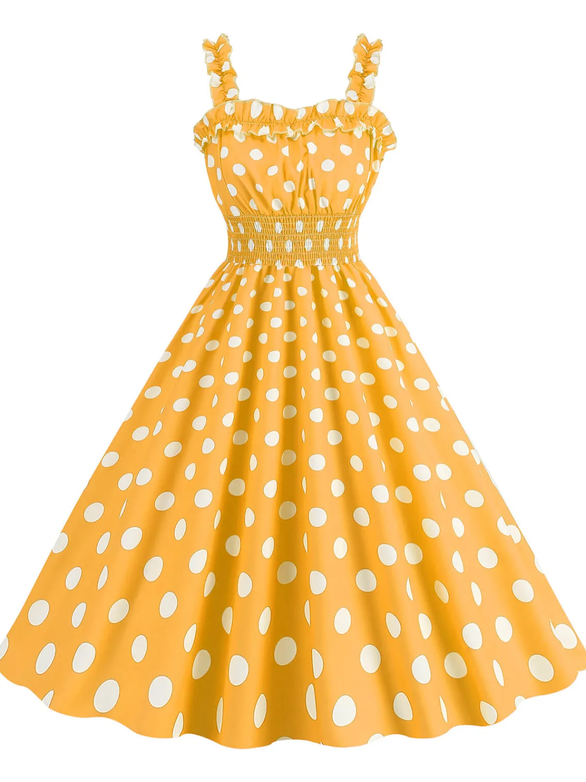 Best Retro Stage 1950s Polka Dot Smocking Strap Dress