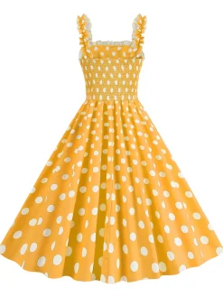Best Retro Stage 1950s Polka Dot Smocking Strap Dress