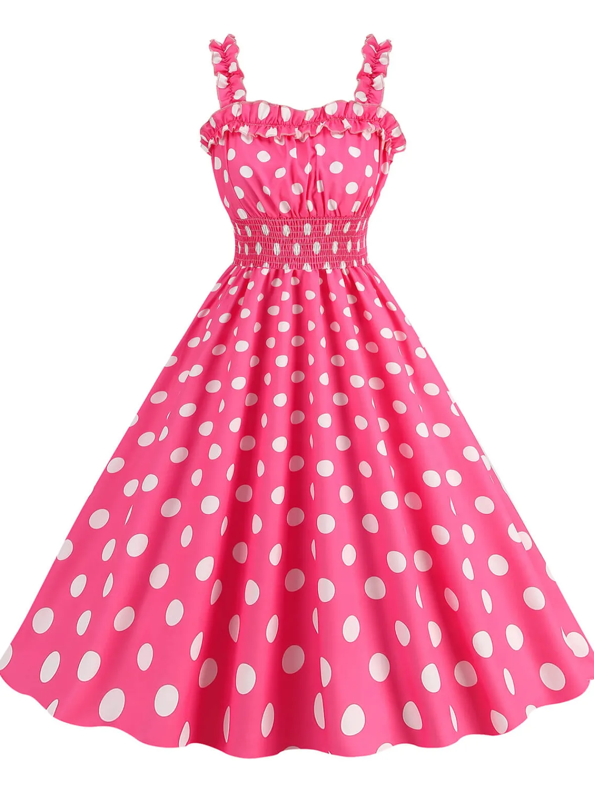Best Retro Stage 1950s Polka Dot Smocking Strap Dress