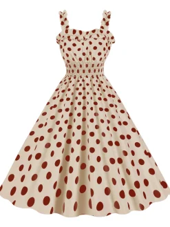 Best Retro Stage 1950s Polka Dot Smocking Strap Dress