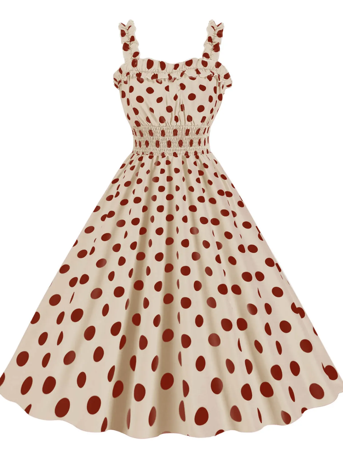 Best Retro Stage 1950s Polka Dot Smocking Strap Dress
