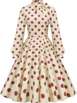 Hot Retro Stage 1950s Polka Dots Bowknot Swing Dress