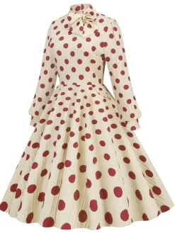 Hot Retro Stage 1950s Polka Dots Bowknot Swing Dress