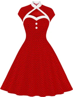 Best Retro Stage 1950s Polka Dots Heart Collar Dress