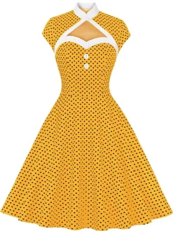Best Retro Stage 1950s Polka Dots Heart Collar Dress