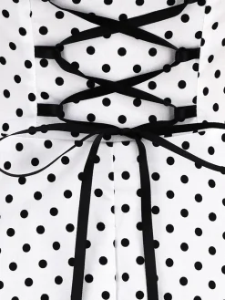 Discount Retro Stage 1950s Polka Dots Lace Up Halter Swing Dress