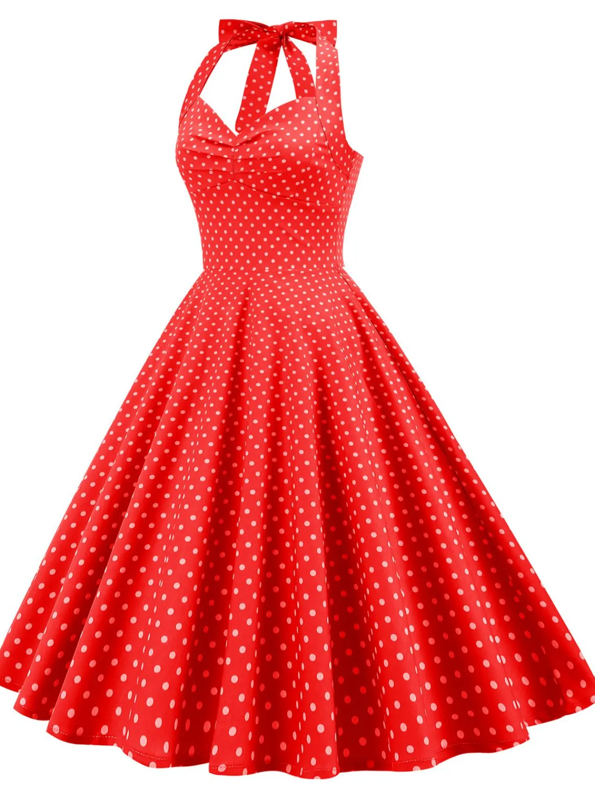 Discount Retro Stage 1950s Polka Dots Lace Up Halter Swing Dress