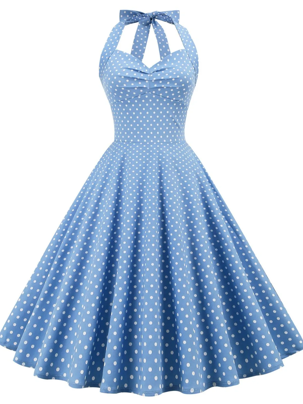 Discount Retro Stage 1950s Polka Dots Lace Up Halter Swing Dress